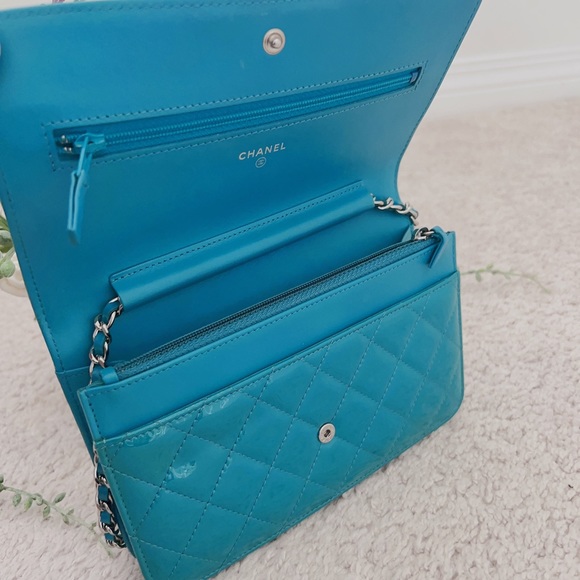 Chanel Boy Wallet on Chain Turquoise Patent WOC - Picture 8 of 13